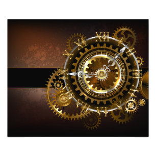 Steampunk clock with antique gears photo print