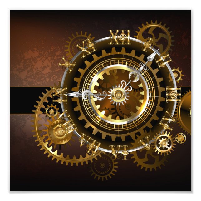 Steampunk clock with antique gears photo print (Front)