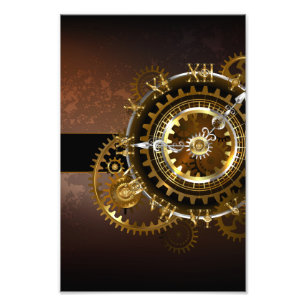 Steampunk clock with antique gears photo print