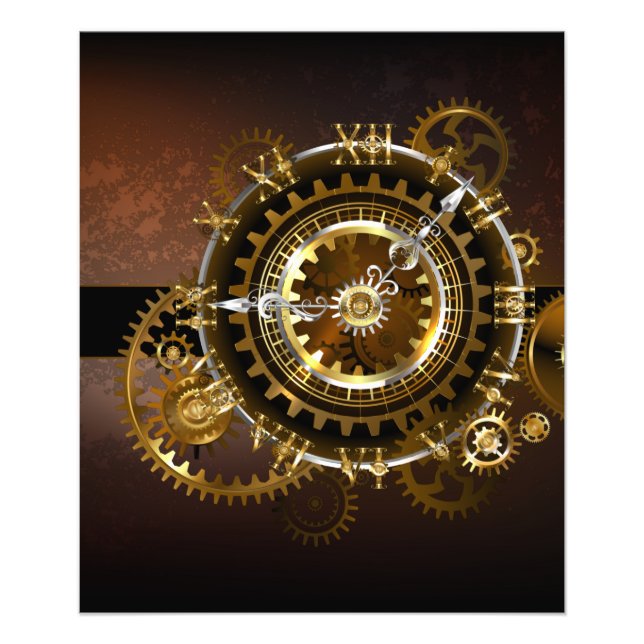 Steampunk clock with antique gears photo print (Front)