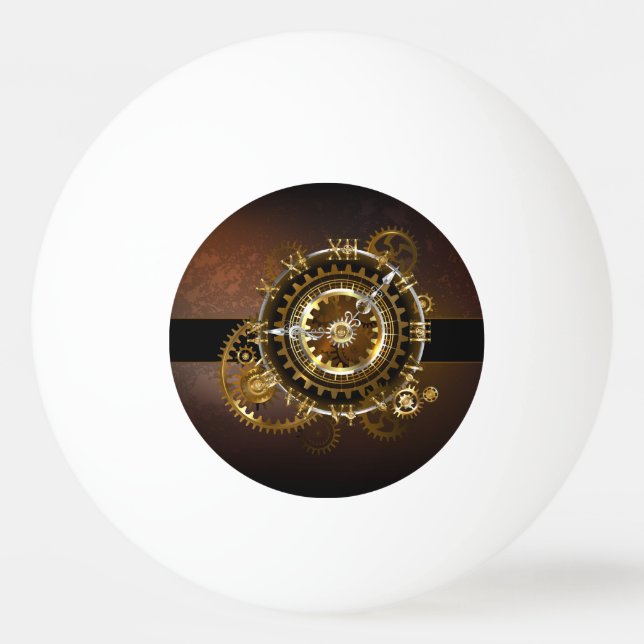 Steampunk clock with antique gears ping pong ball (Front)