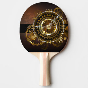 Steampunk clock with antique gears ping pong paddle