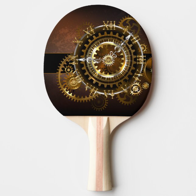 Steampunk clock with antique gears ping pong paddle (Front)