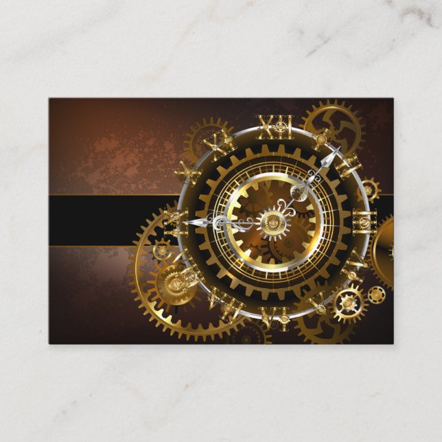 Steampunk clock with antique gears place card (Front)