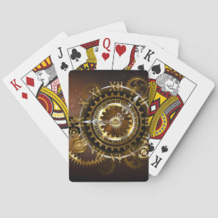 Steampunk clock with antique gears playing cards