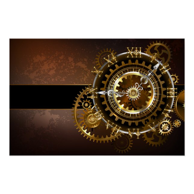 Steampunk clock with antique gears poster (Front)