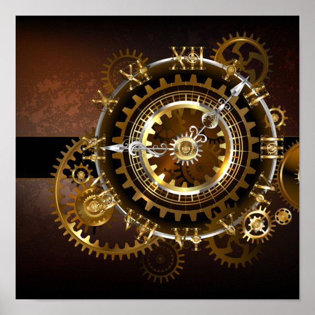 Steampunk clock with antique gears poster (Front)