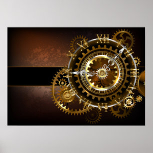 Steampunk clock with antique gears poster