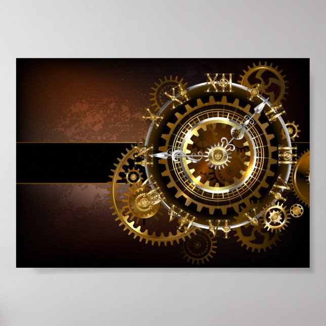 Steampunk clock with antique gears poster (Front)