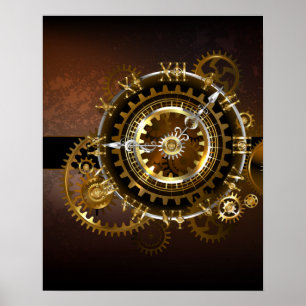Steampunk clock with antique gears poster