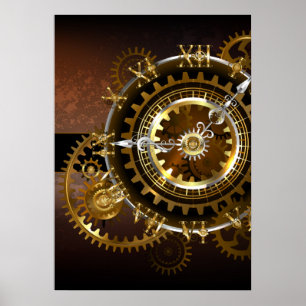 Steampunk clock with antique gears poster