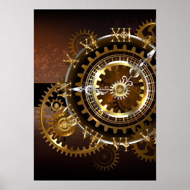 Steampunk clock with antique gears poster (Front)