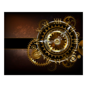 Steampunk clock with antique gears poster