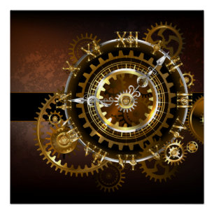 Steampunk clock with antique gears poster