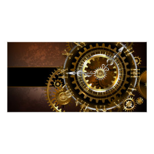 Steampunk clock with antique gears poster