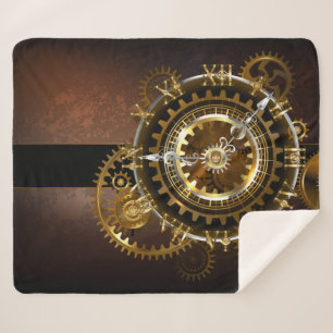 Steampunk clock with antique gears sherpa blanket