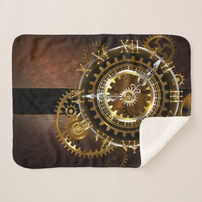 Steampunk clock with antique gears sherpa blanket (Front (Horizontal))