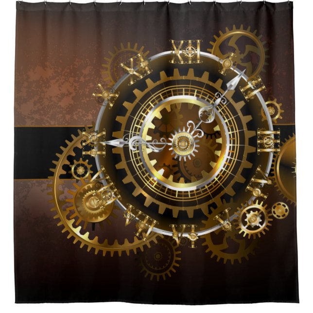 Steampunk clock with antique gears shower curtain (Front)