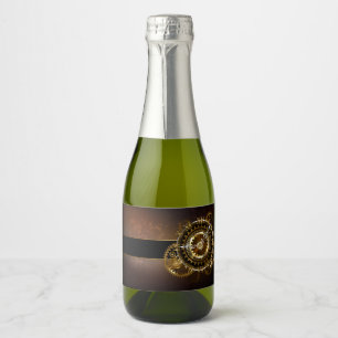 Steampunk clock with antique gears sparkling wine label