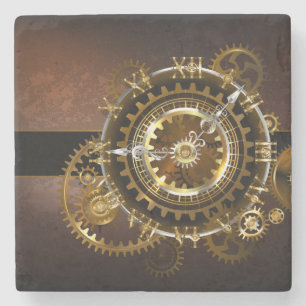 Steampunk clock with antique gears stone coaster
