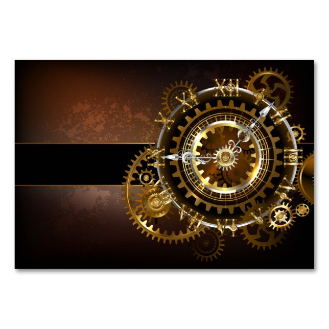 Steampunk clock with antique gears table number (Front)