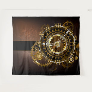 Steampunk clock with antique gears tapestry