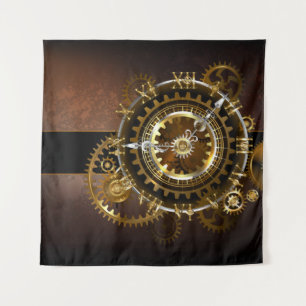 Steampunk clock with antique gears tapestry