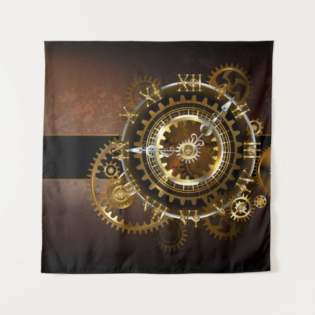 Steampunk clock with antique gears tapestry (Front)