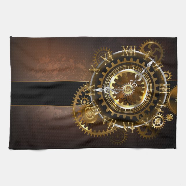 Steampunk clock with antique gears tea towel (Horizontal)