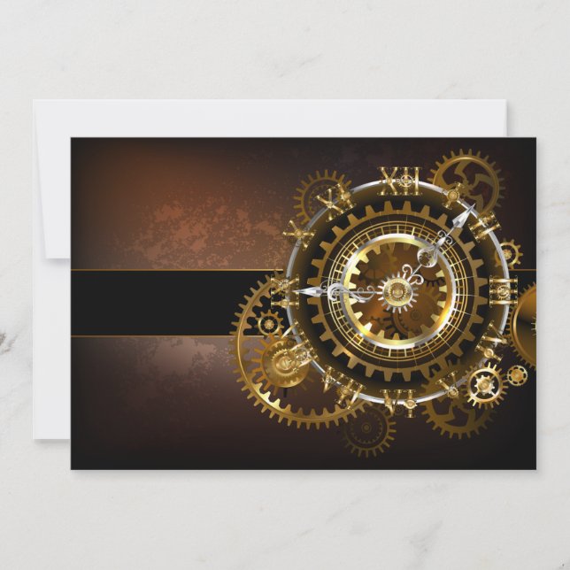 Steampunk clock with antique gears thank you card (Front)