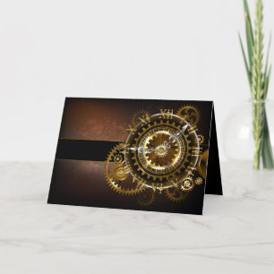 Steampunk clock with antique gears thank you card