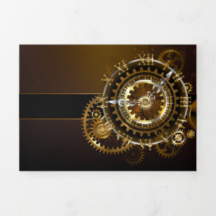 Steampunk clock with antique gears Tri-Fold holiday card