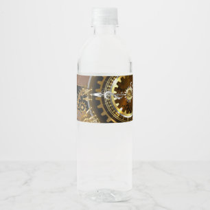 Steampunk clock with antique gears water bottle label