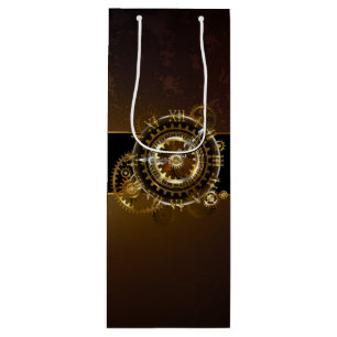 Steampunk clock with antique gears wine gift bag