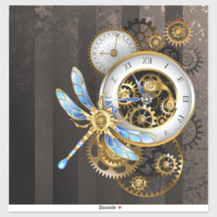Steampunk Clock with Mechanical Dragonfly