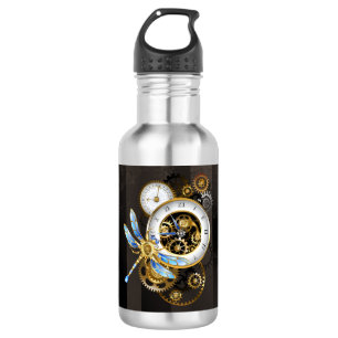 Steampunk Clock with Mechanical Dragonfly 532 Ml Water Bottle