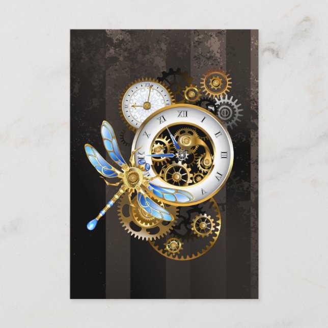 Steampunk Clock with Mechanical Dragonfly Advice Card (Front)