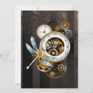 Steampunk Clock with Mechanical Dragonfly Announcement