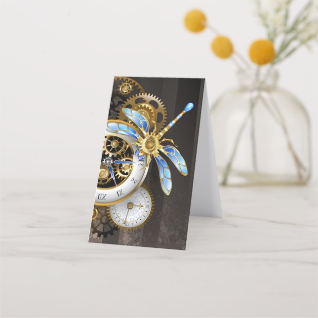 Steampunk Clock with Mechanical Dragonfly Appointment Card (Back)