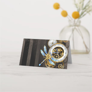 Steampunk Clock with Mechanical Dragonfly Appointment Card