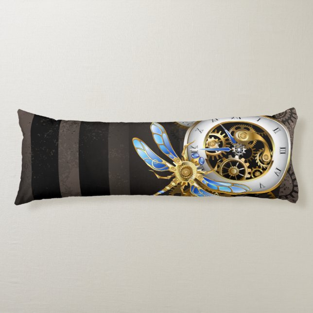 Steampunk Clock with Mechanical Dragonfly Body Cushion (Front)