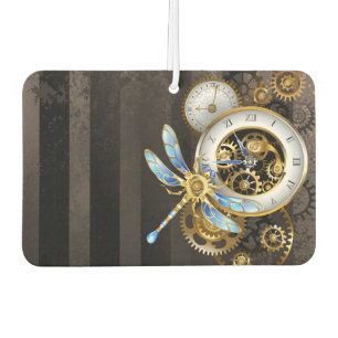 Steampunk Clock with Mechanical Dragonfly Car Air Freshener