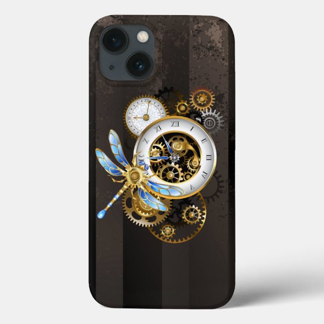 Steampunk Clock with Mechanical Dragonfly Case-Mate iPhone Case (Back)