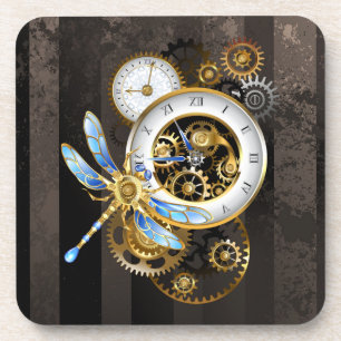 Steampunk Clock with Mechanical Dragonfly Coaster