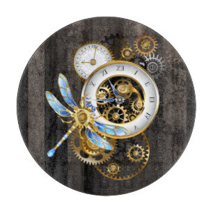 Steampunk Clock with Mechanical Dragonfly Cutting Board