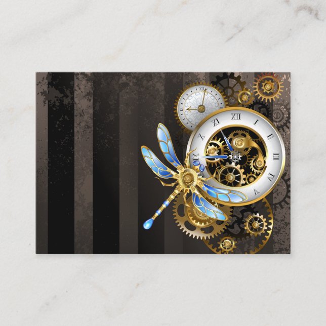 Steampunk Clock with Mechanical Dragonfly Discount Card (Front)