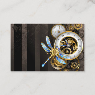 Steampunk Clock with Mechanical Dragonfly Discount Card