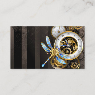 Steampunk Clock with Mechanical Dragonfly Discount Card