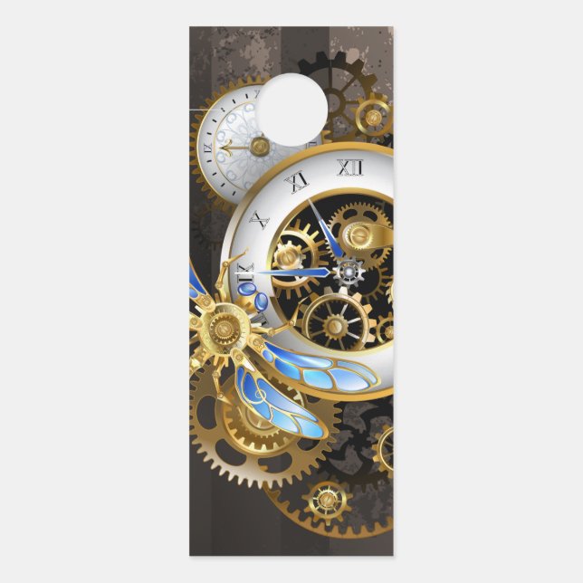 Steampunk Clock with Mechanical Dragonfly Door Hanger (Front)