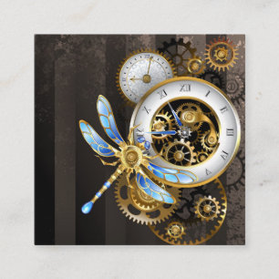 Steampunk Clock with Mechanical Dragonfly Enclosure Card